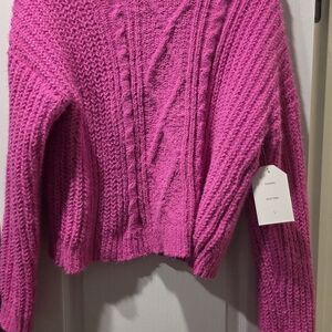 Hot Pink Cable Knit Crewneck Sweater - Unbranded